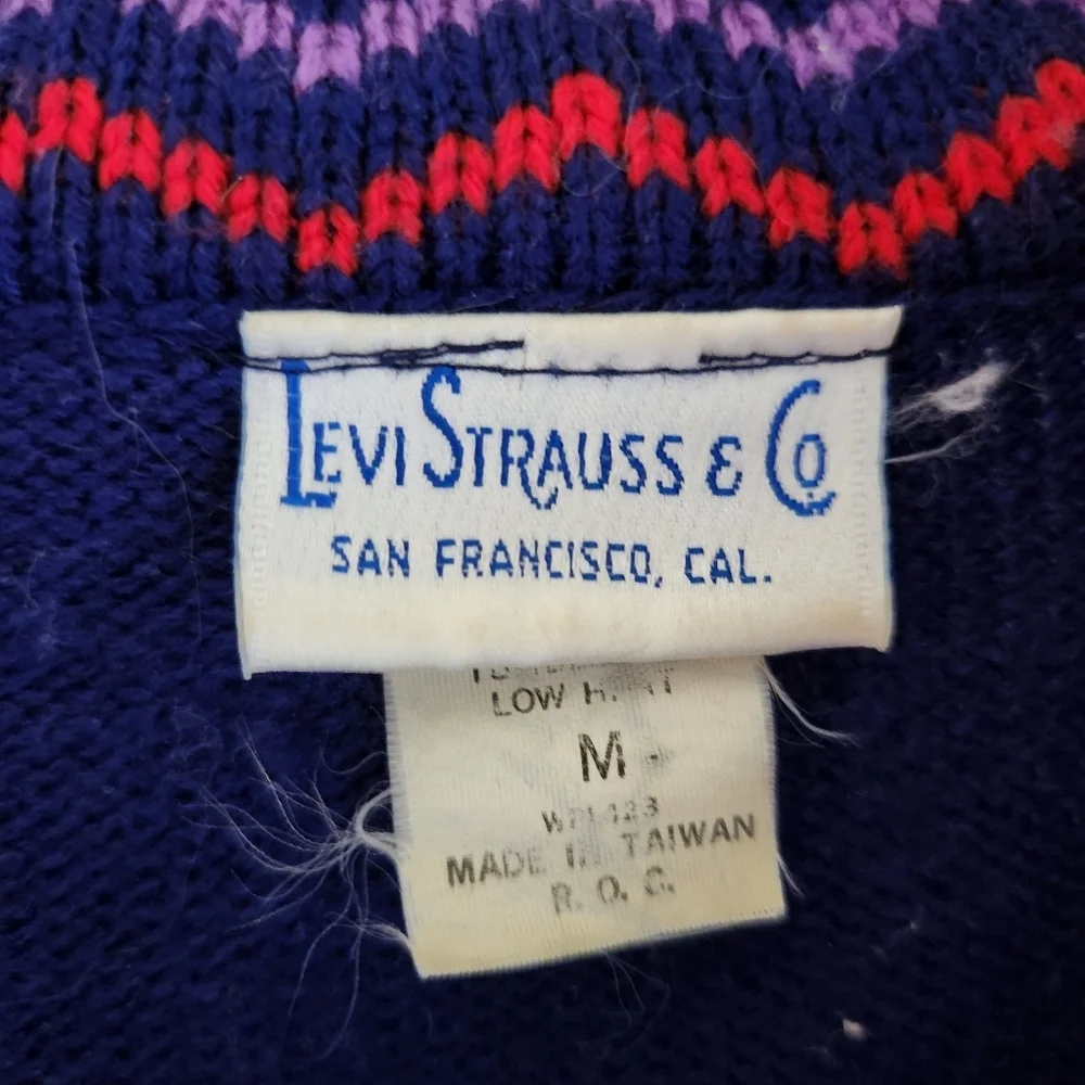 Vintage Levi Strauss Co Womens‎ Sweater Geometric Rainbow Collar Size M - Picture 2 of 7
